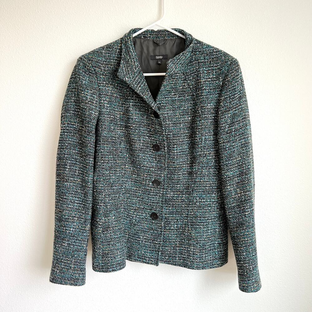 Zanella Wool Blend Tweed Blue Blazer Women's Size 10